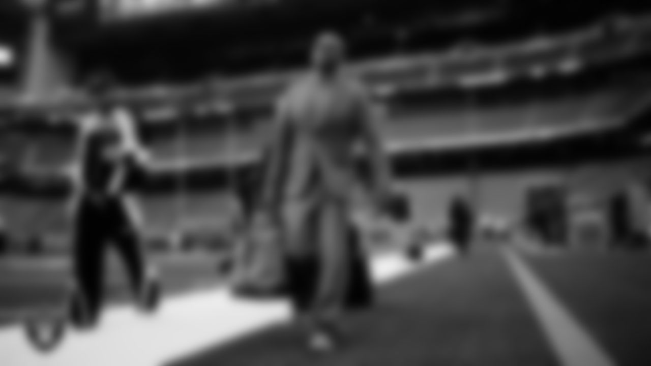 Las Vegas Raiders running backs coach Deland McCullough arrives to the regular season away game against the Houston Texans at NRG Stadium.