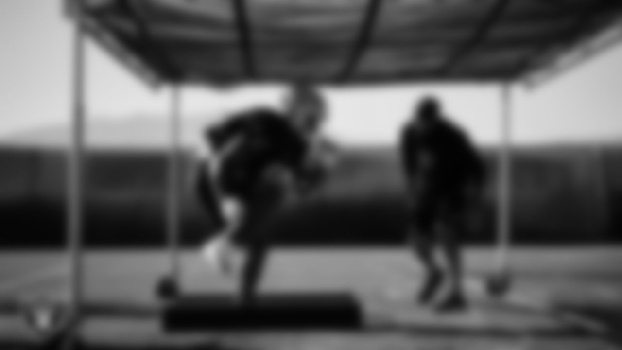 Las Vegas Raiders defensive end Jahfari Harvey (91) during practice at Intermountain Health Performance Center.