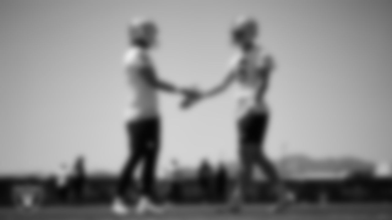 Las Vegas Raiders punter AJ Cole (6) and kicker Daniel Carlson (8) at an Organized Team Activity (OTA) at Intermountain Health Performance Center.