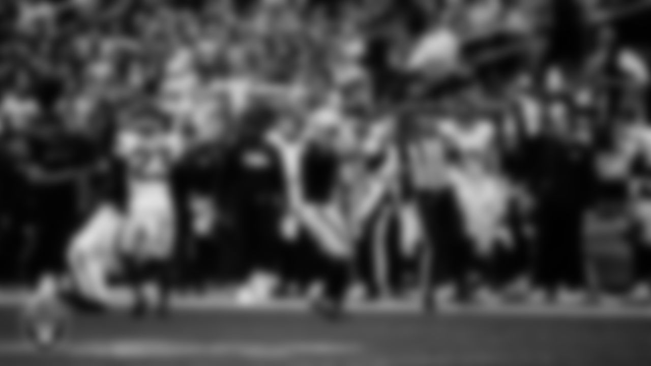 Las Vegas Raiders wide receiver Tre Tucker (1) celebrates after making a first down during the regular season home game against the Denver Broncos at Allegiant Stadium.