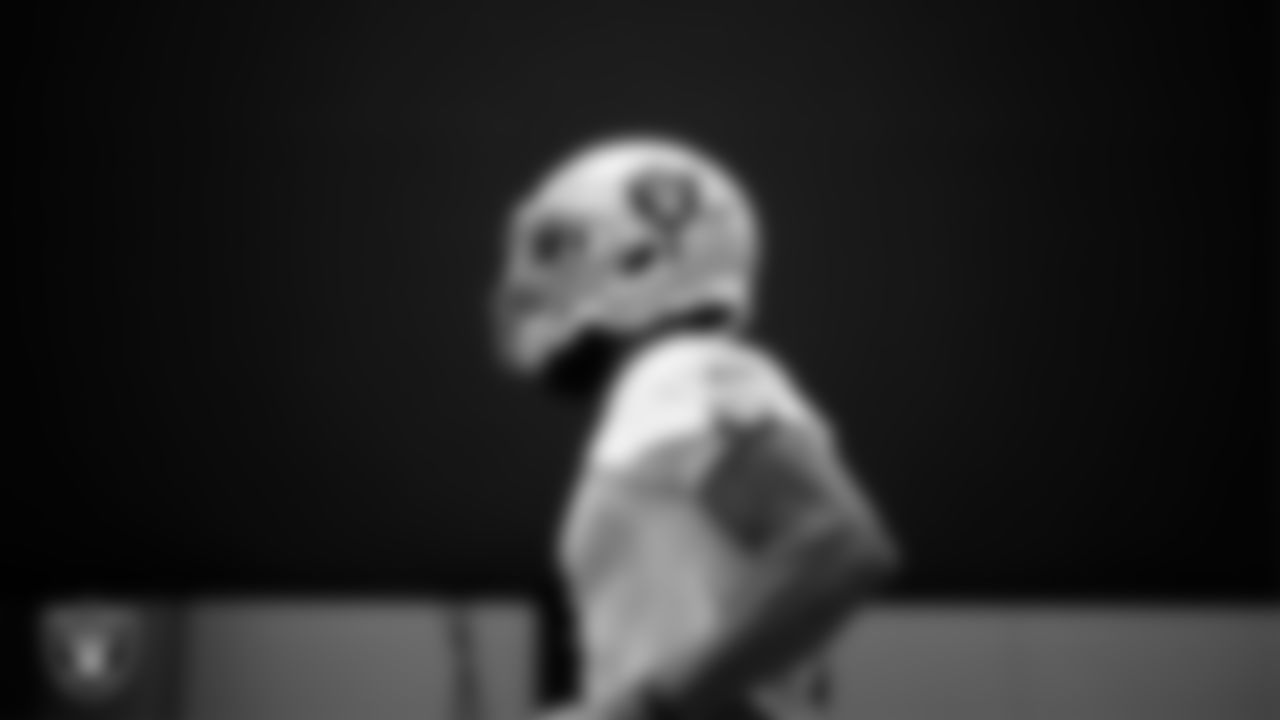 Las Vegas Raiders wide receiver Jalen Guyton (4) during practice at Intermountain Health Performance Center.