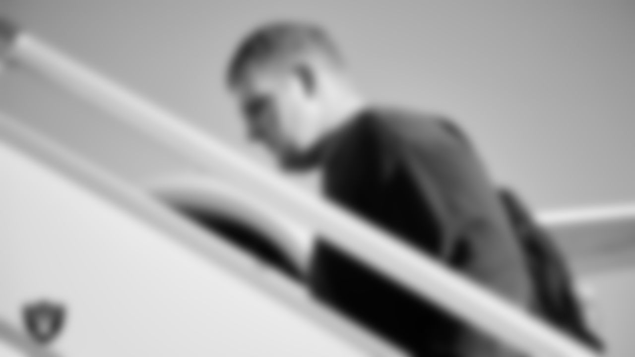 Las Vegas Raiders center Will Putnam (67) departs for the regular season away game against the Philadelphia Eagles.