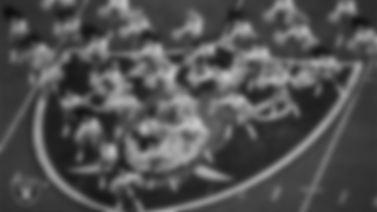 The Raiderettes perform on the field before the regular season home game against the Los Angeles Chargers at Allegiant Stadium.