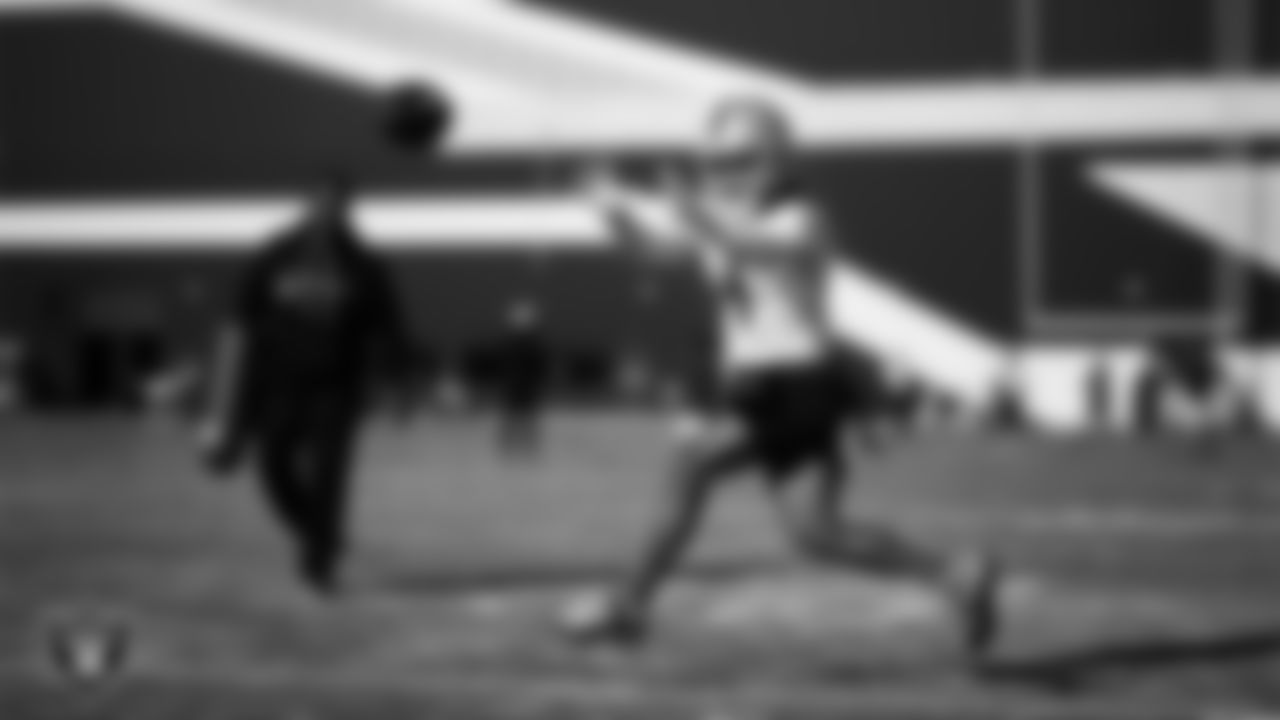 Las Vegas Raiders wide receiver Tre Tucker (1) during practice at Intermountain Health Performance Center.