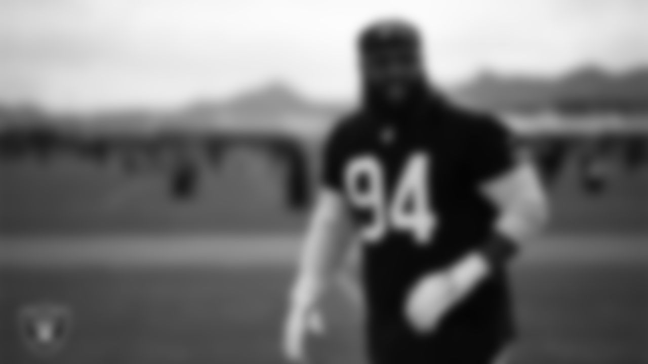 Las Vegas Raiders defensive tackle Christian Wilkins (94) at a workout during phase two of the offseason program at Intermountain Health Performance Center.