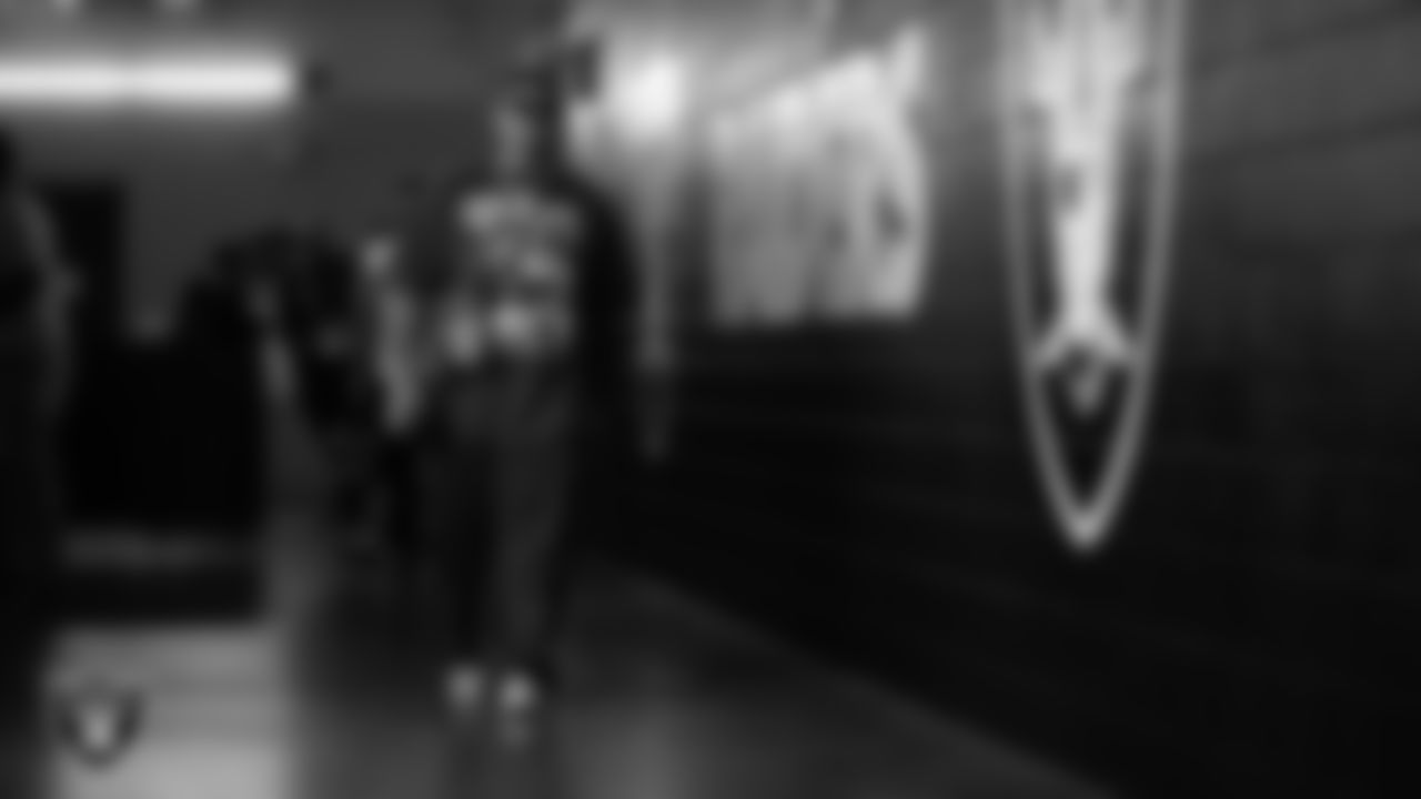 Las Vegas Raiders guard Atonio Mafi (56) arrives to the regular season home game against the Tennessee Titans at Allegiant Stadium.