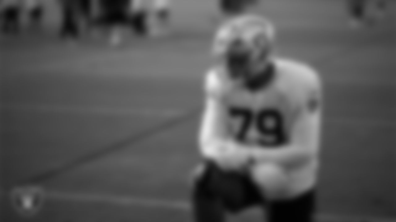 Las Vegas Raiders offensive lineman Laki Tasi (79) during practice at Intermountain Health Performance Center.