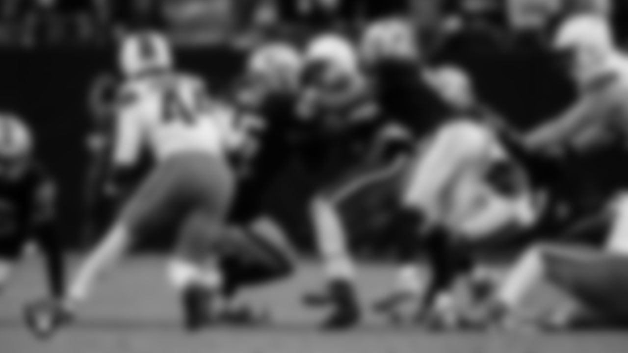 Las Vegas Raiders linebacker Devin White (45) and safety Jeremy Chinn (11) during the regular season home game against the Cleveland Browns at Allegiant Stadium.