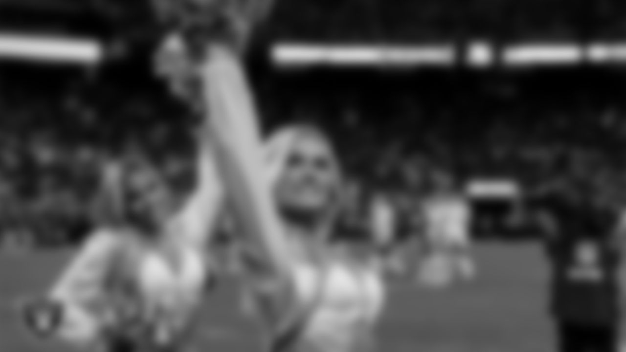 Raiderette Kennedy on the sidelines during the regular season home game against the Kansas City Chiefs at Allegiant Stadium.