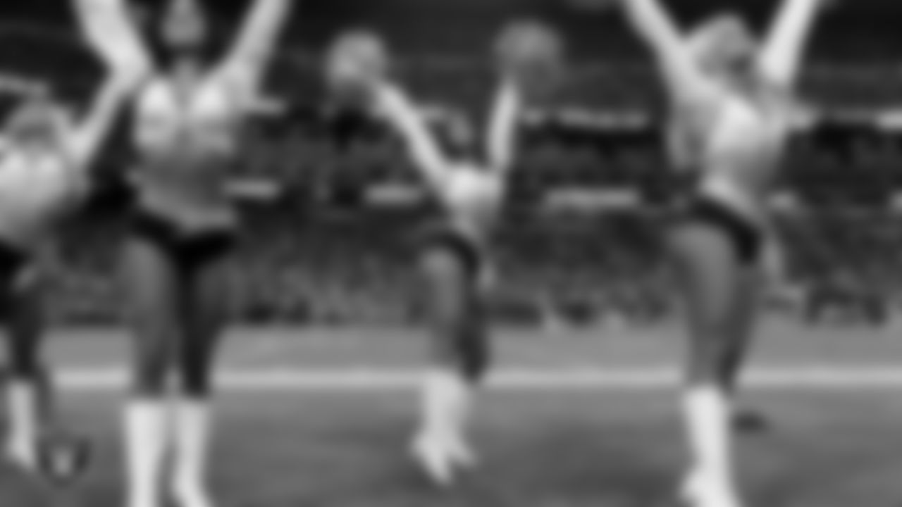 Raiderette Ashtin performs on the sidelines during the regular season home game against the Chicago Bears at Allegiant Stadium.
