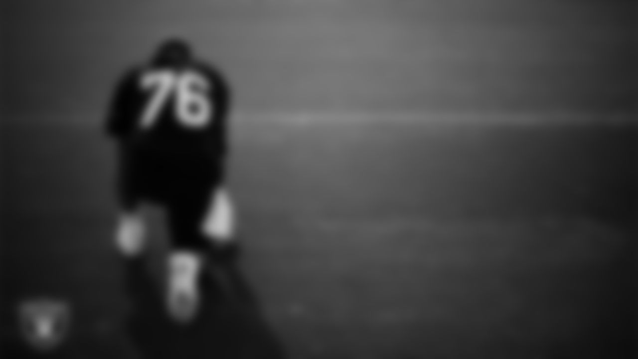 Las Vegas Raiders guard Caleb Rogers (76) during practice at Intermountain Health Performance Center.