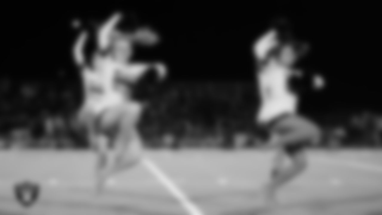 The Moapa Valley High School dance team performs during halftime of the Las Vegas Raiders' Football Showcase game at Moapa Valley High School.