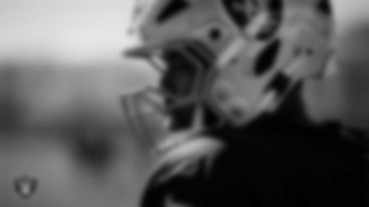 Las Vegas Raiders tackle Leroy Watson IV (77) during practice at Intermountain Health Performance Center.