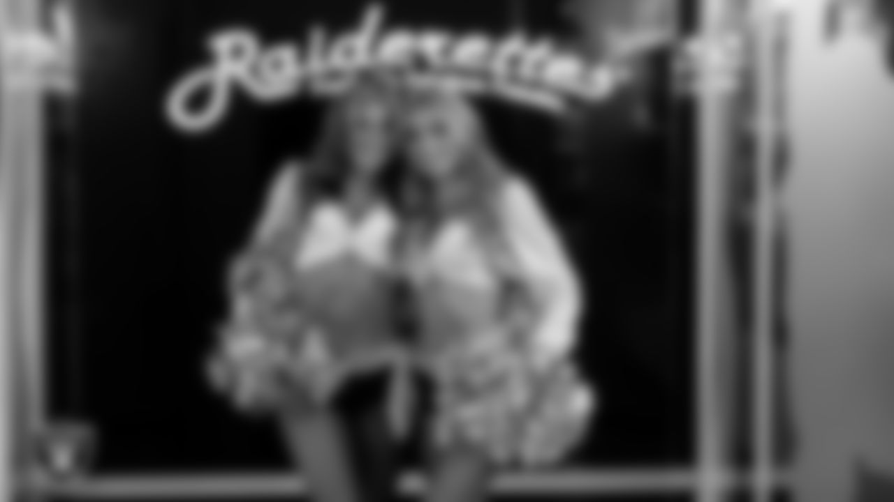 Raiderettes Shelby and Hayley in the locker room before the regular season home game against the Dallas Cowboys at Allegiant Stadium.