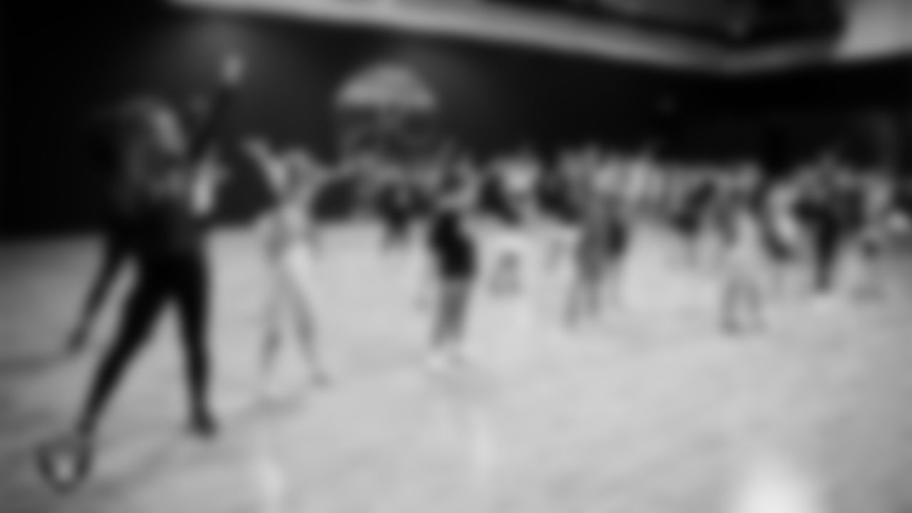 Raiderette Lexie with dancers during day one of summer camp at The Studio.