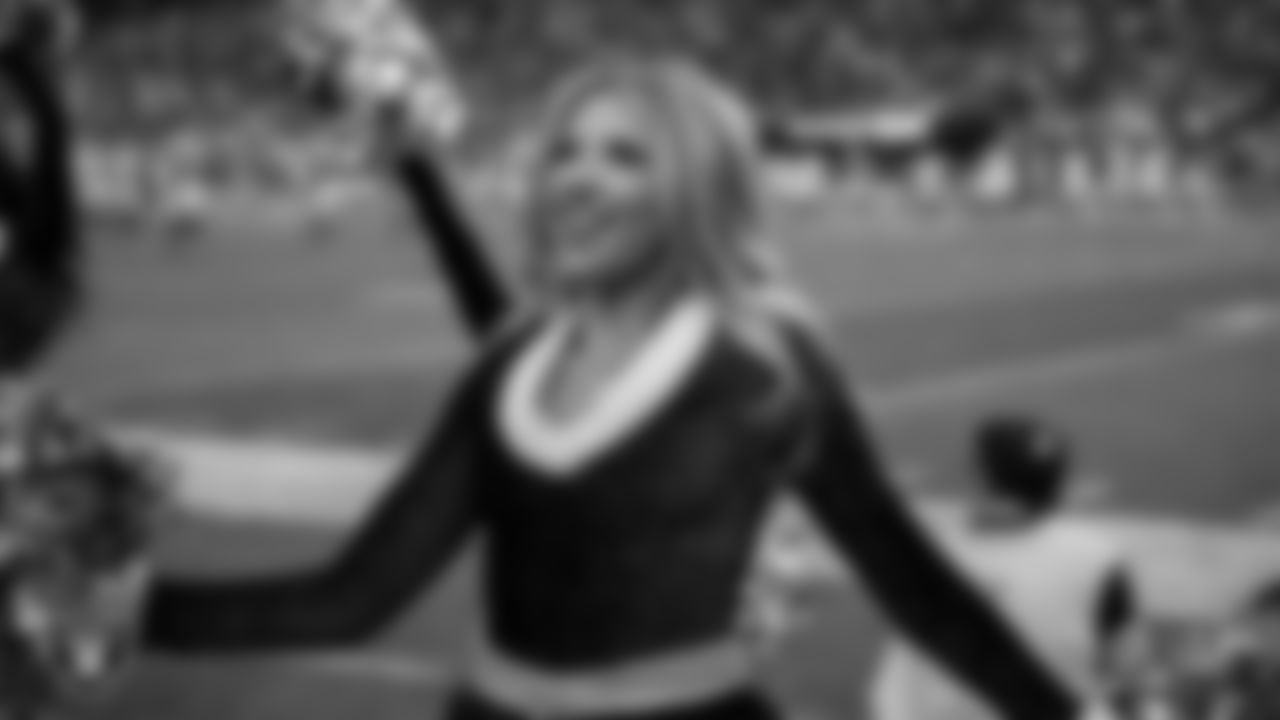 Raiderette Jordie on the sidelines during the regular season home game against the New York Giants at Allegiant Stadium.