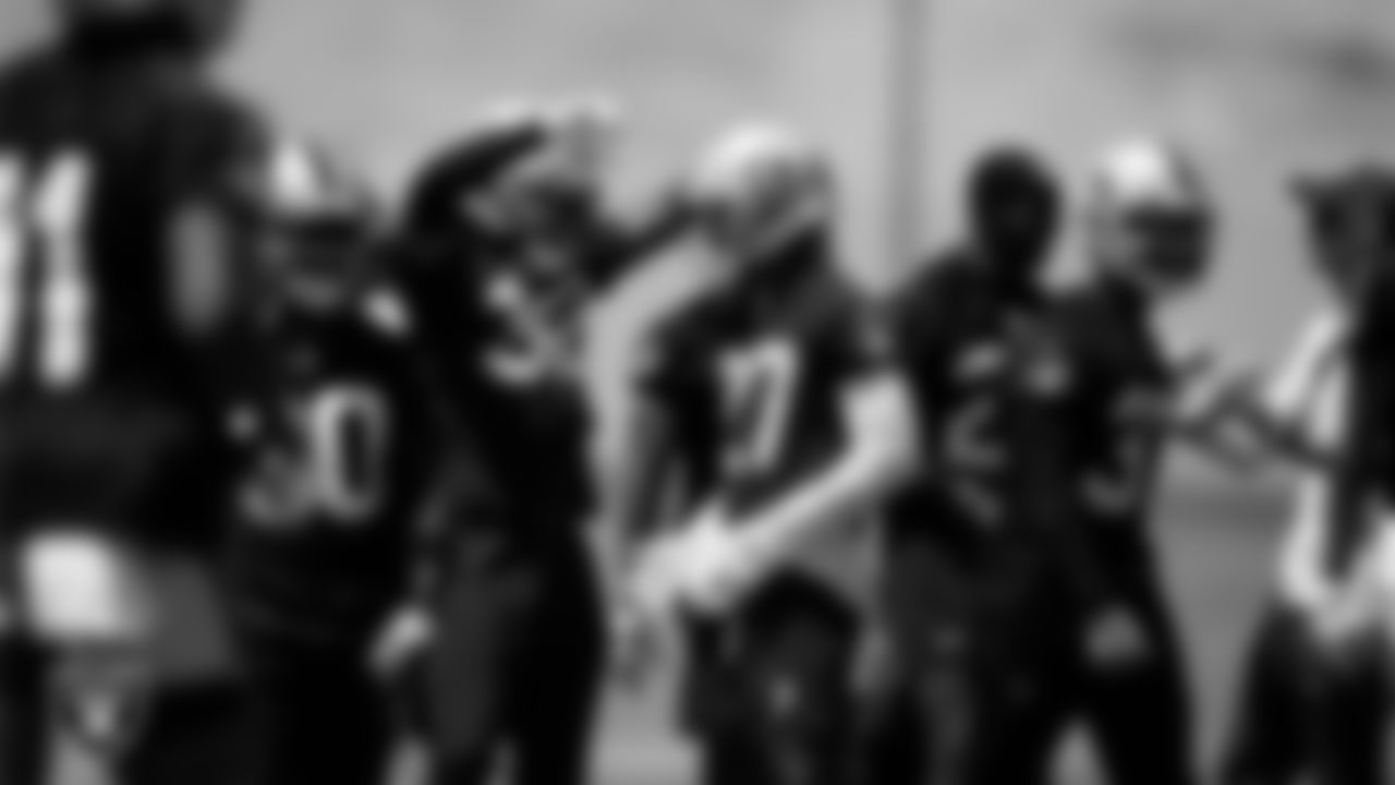 Las Vegas Raiders safety Lonnie Johnson Jr. (32) and cornerback Sam Webb (27) at an Organized Team Activity (OTA) at Intermountain Health Performance Center.