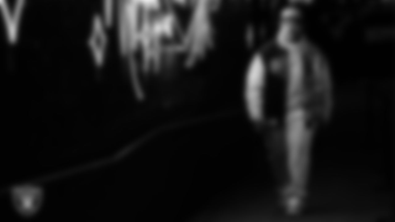 Las Vegas Raiders guard Atonio Mafi (56) arrives to the regular season home game against the New York Giants at Allegiant Stadium.