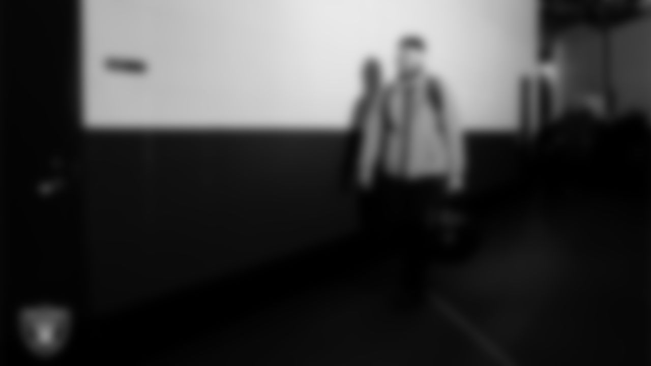 Las Vegas Raiders linebacker Jon Rhattigan (59) arrives to the regular season away game against the Philadelphia Eagles at Lincoln Financial Field.