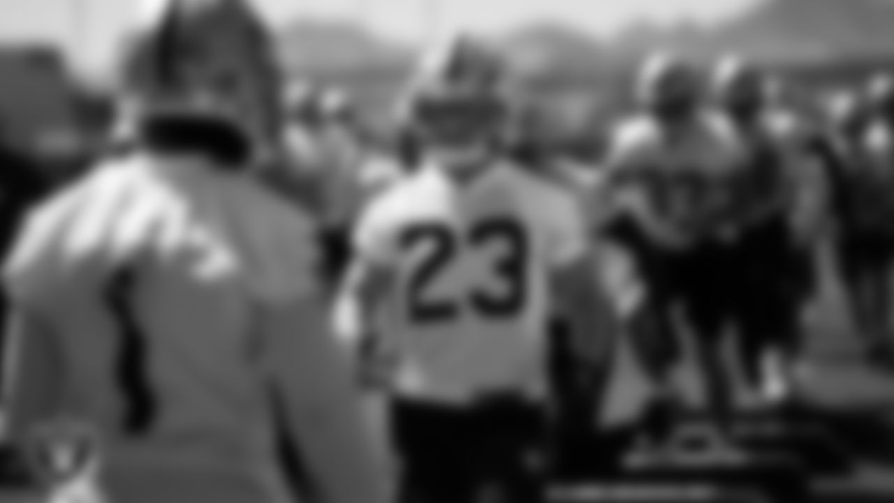 Las Vegas Raiders running back Dylan Laube (23) at Day Two of 2025 Veteran Minicamp at Intermountain Health Performance Center.
