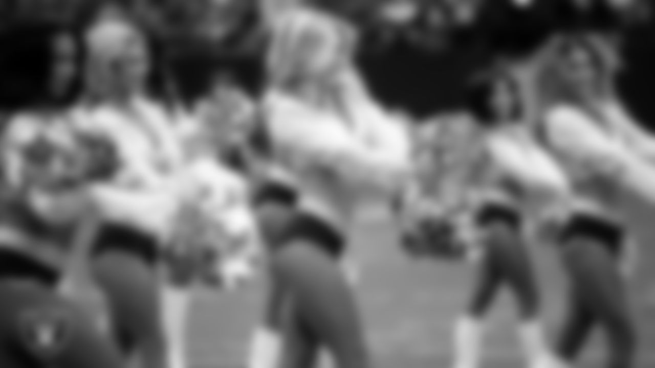 Raiderette Kennedy performs on the field before the regular season home game against the Chicago Bears at Allegiant Stadium.