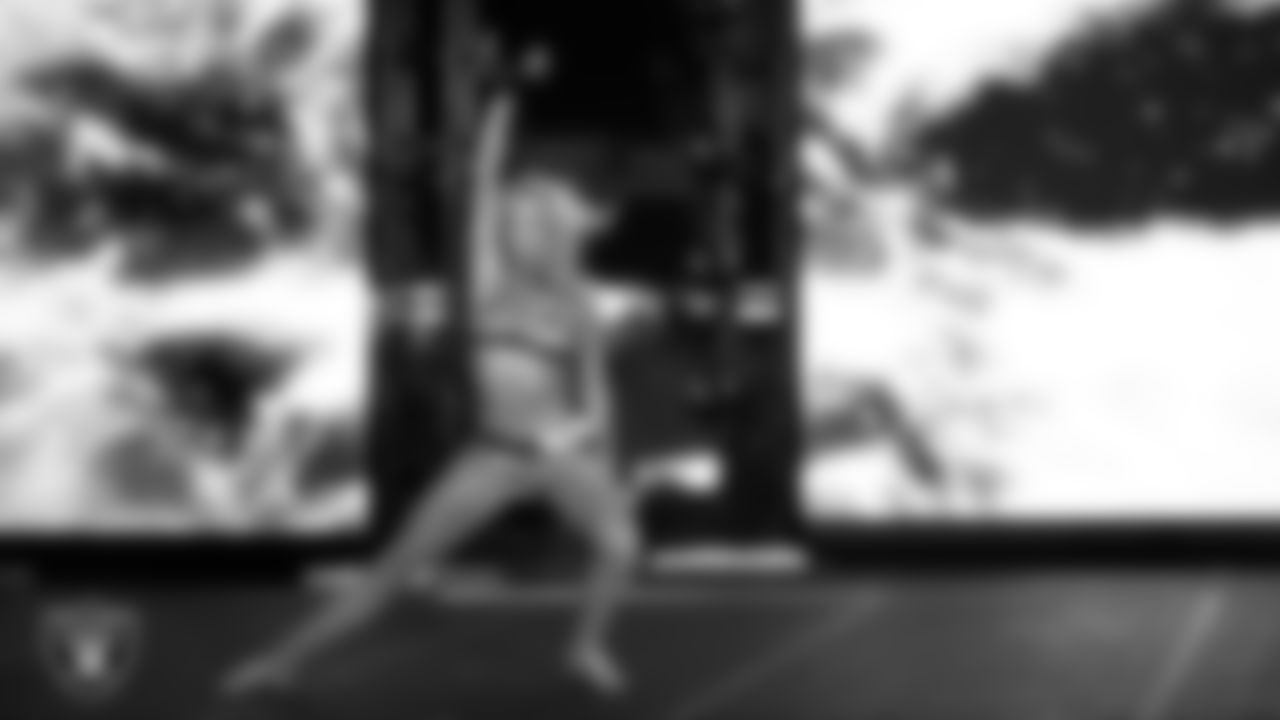 Finalist Jessica performs a solo during the final round of the 2025 Raiderettes Auditions at Allegiant Stadium.