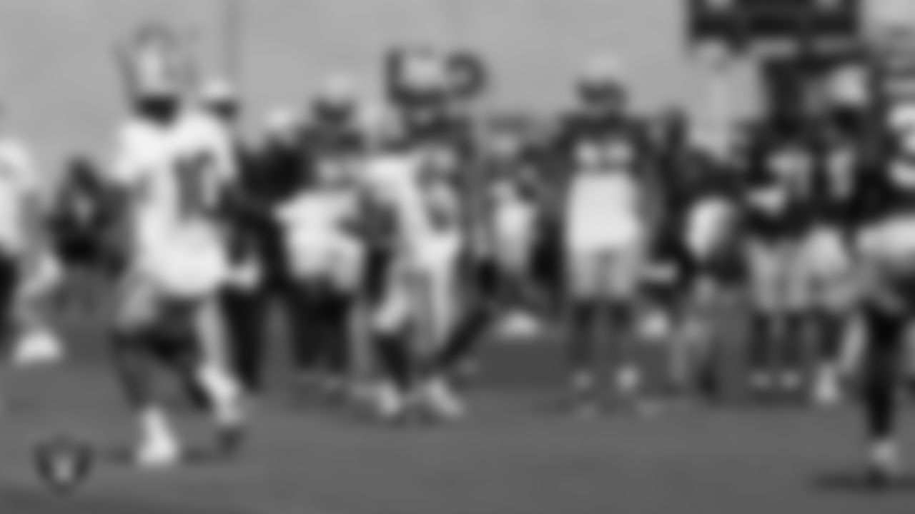 Las Vegas Raiders wide receiver Jakobi Meyers (16) on the field for a joint practice with the San Francisco 49ers at 2025 Training Camp at Intermountain Health Performance Center.