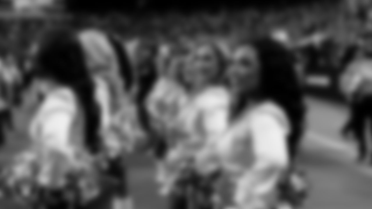 Raiderette Bria on the sidelines during the regular season home game against the Cleveland Browns at Allegiant Stadium.