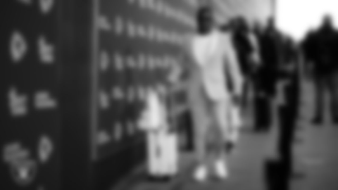 Las Vegas Raiders running backs coach Deland McCullough arrives to the regular season away game against the Kansas City Chiefs at GEHA Field at Arrowhead Stadium.