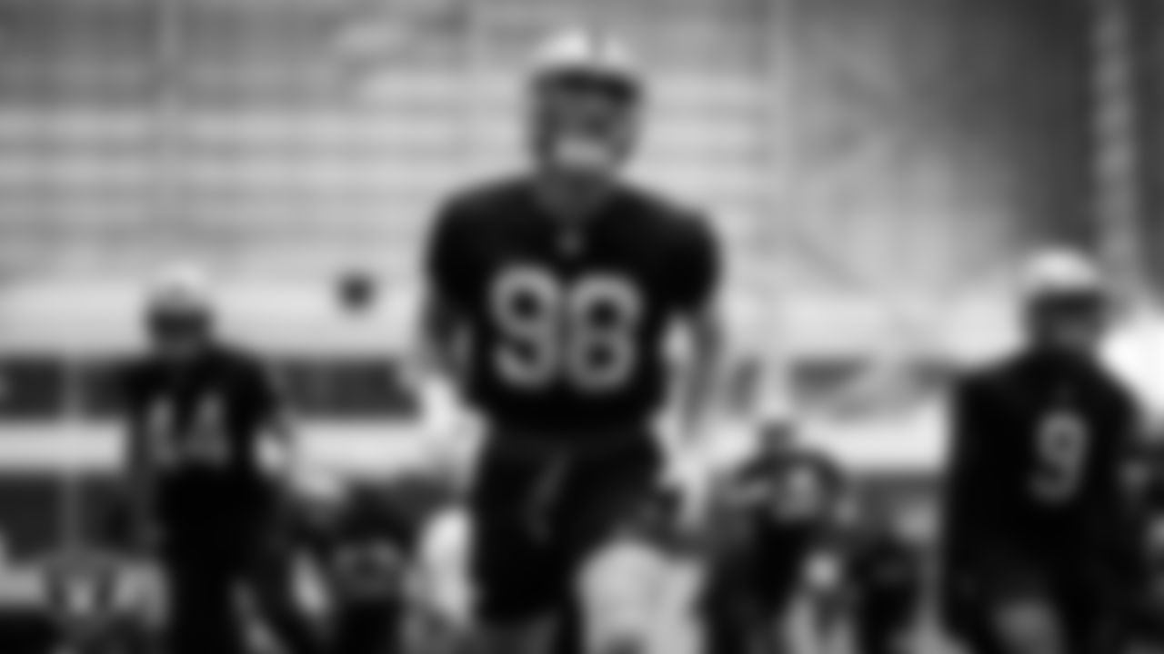 Las Vegas Raiders defensive end Maxx Crosby (98) during practice at Intermountain Health Performance Center.