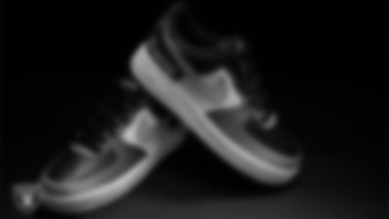 A photo of the custom shoes designed by Las Vegas Raiders linebacker Elandon Roberts (52) and Intermountain Children's Health patient Isaak.