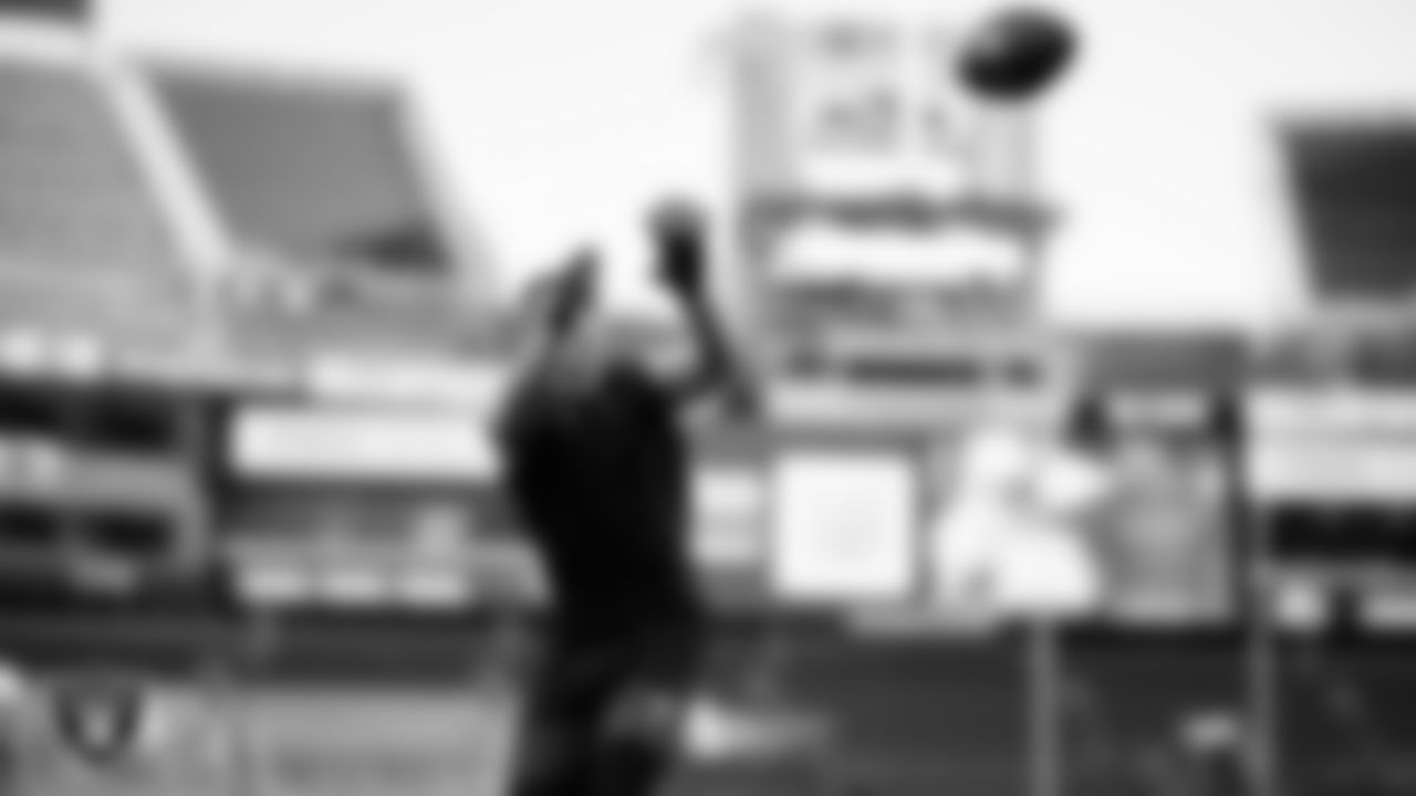 Las Vegas Raiders wide receiver Jack Bech (18) warming up before the preseason away game against the Seattle Seahawks at Lumen Field.