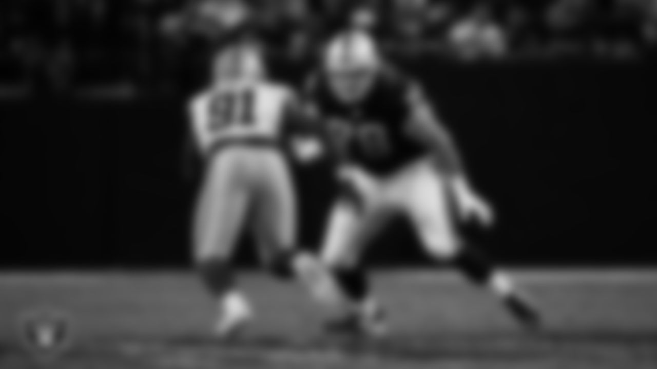 Las Vegas Raiders tackle Dalton Wagner (78) blocks during the preseason home game against the Dallas Cowboys at Allegiant Stadium, Saturday, August 17, 2024, in Las Vegas, Nev.