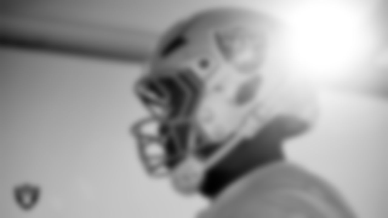 Las Vegas Raiders tackle DJ Glaze (71) during practice at Intermountain Health Performance Center.