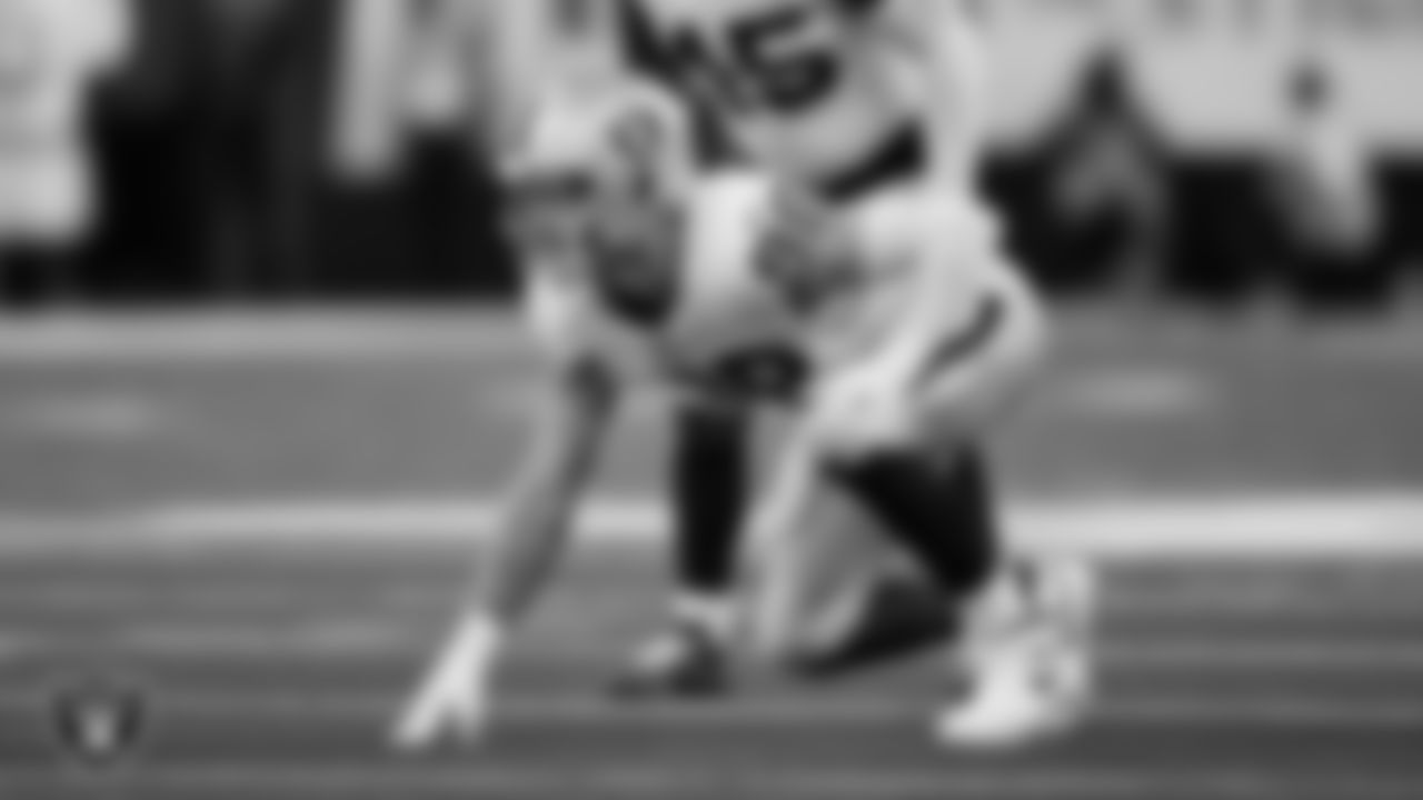 Las Vegas Raiders defensive end Maxx Crosby (98) lines up before the snap during the regular season away game against the Indianapolis Colts at Lucas Oil Stadium.