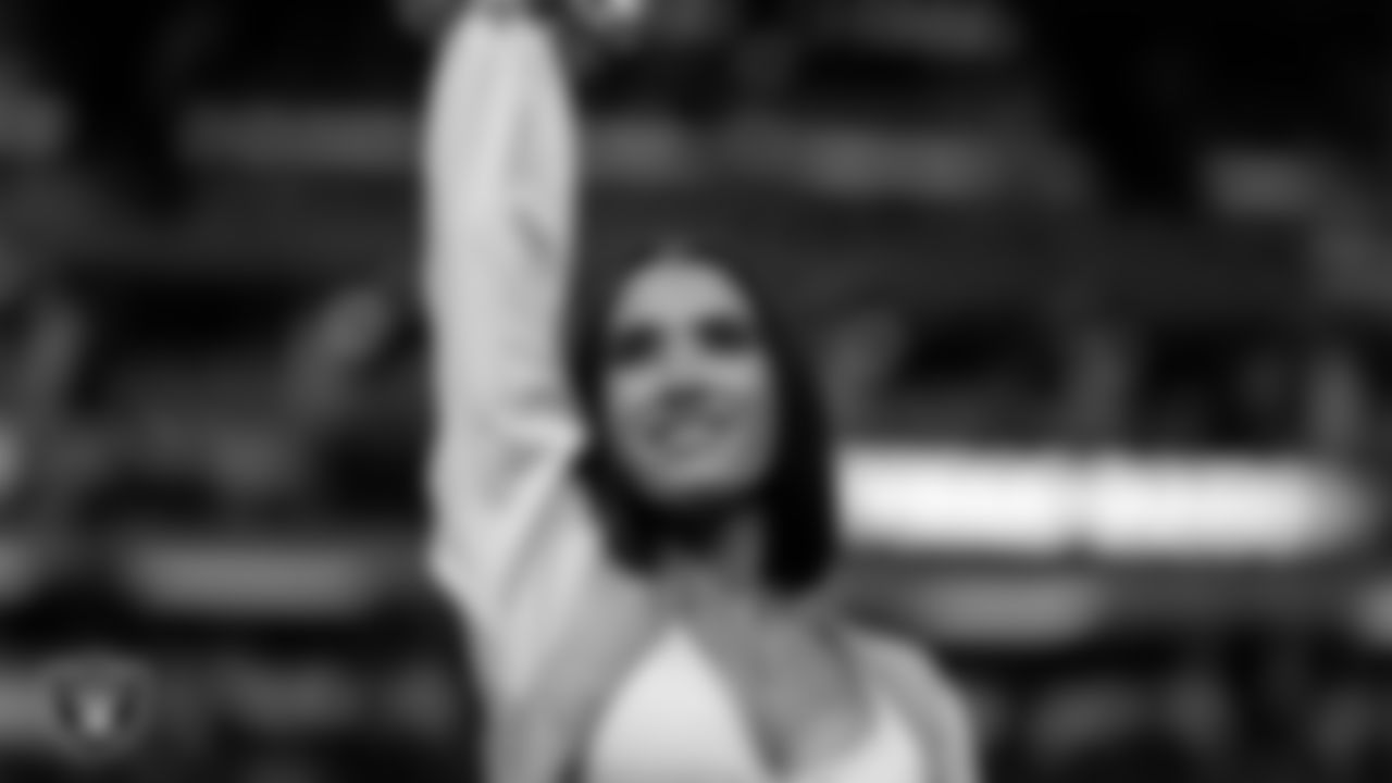 Raiderette Kylie on the sidelines during the regular season home game against the Denver Broncos at Allegiant Stadium.