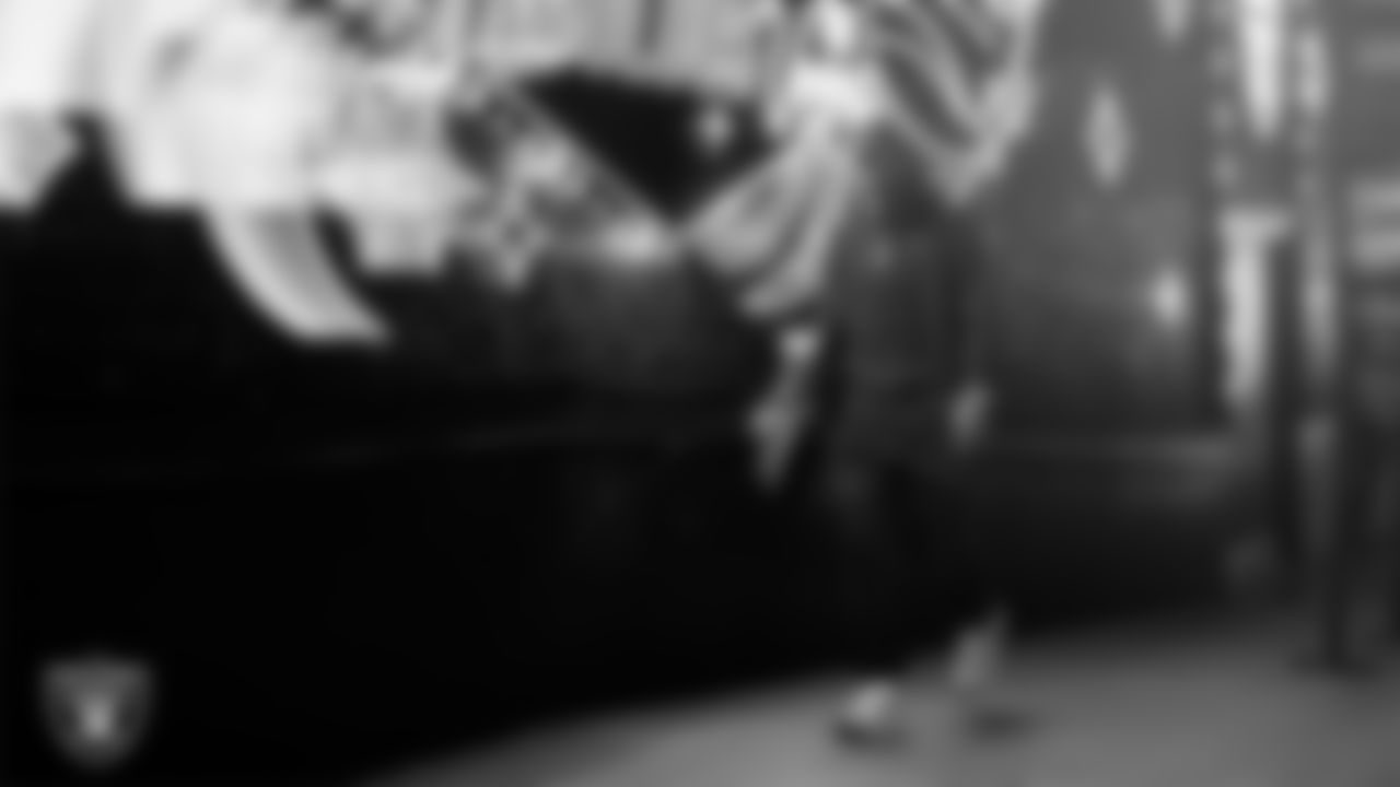 Las Vegas Raiders wide receiver Dont'e Thornton Jr. (10) arrives to the regular season home game against the Cleveland Browns at Allegiant Stadium.