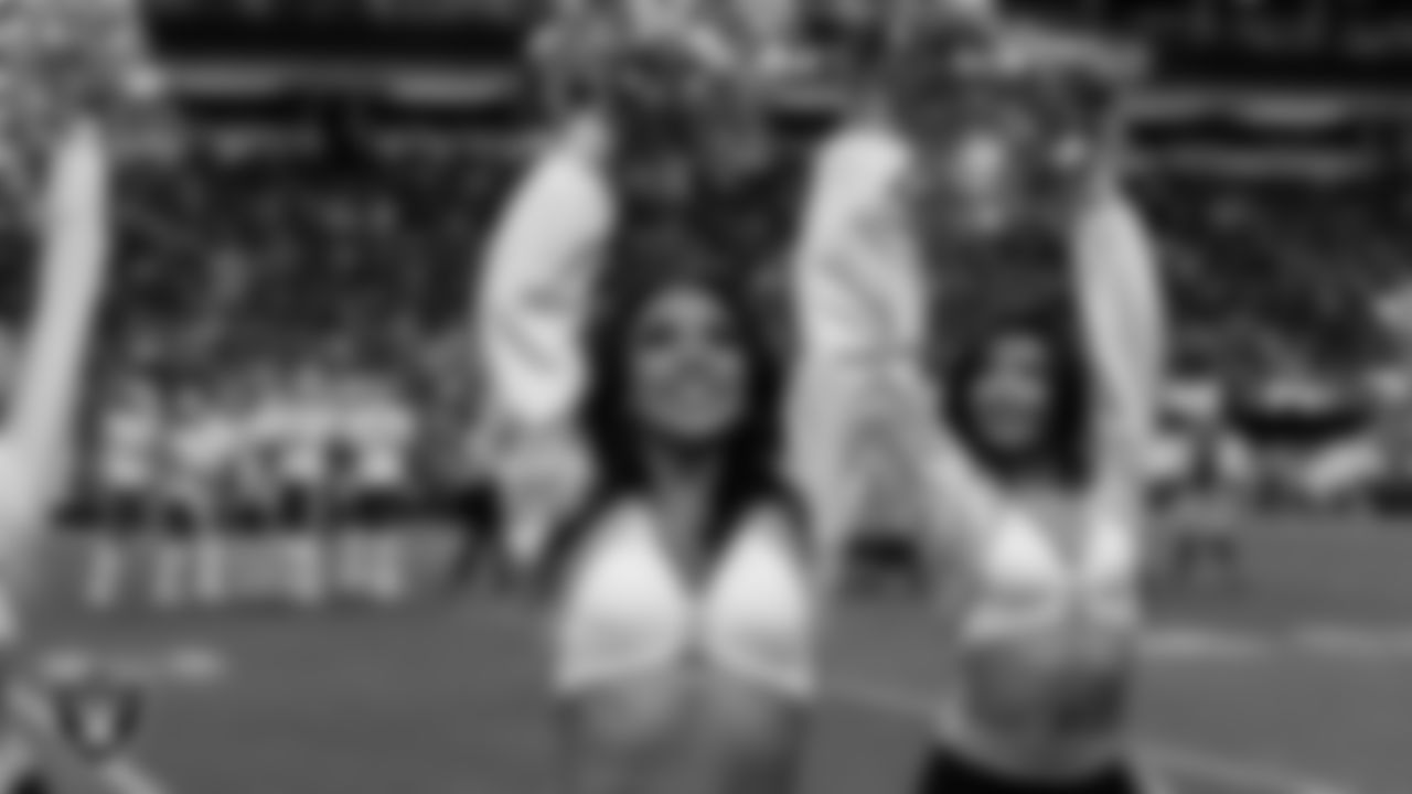 Raiderette Cierra on the sidelines during the regular season home game against the Kansas City Chiefs at Allegiant Stadium.