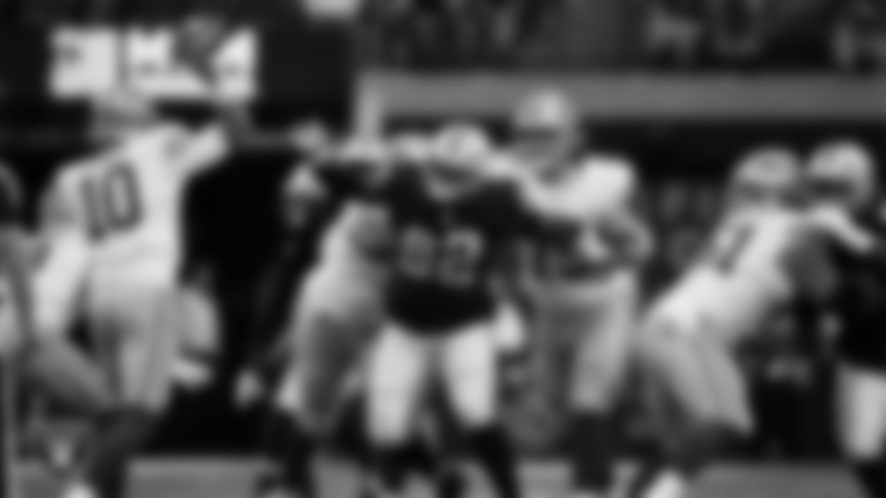 Las Vegas Raiders defensive tackle JJ Pegues (92) pressures the quarterback during the preseason home game against the San Francisco 49ers at Allegiant Stadium.