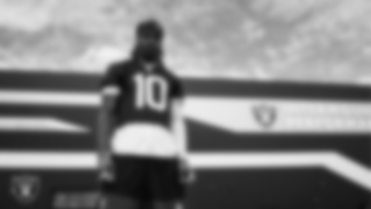 Las Vegas Raiders wide receiver Dont'e Thornton Jr. (10) during practice at Intermountain Health Performance Center.