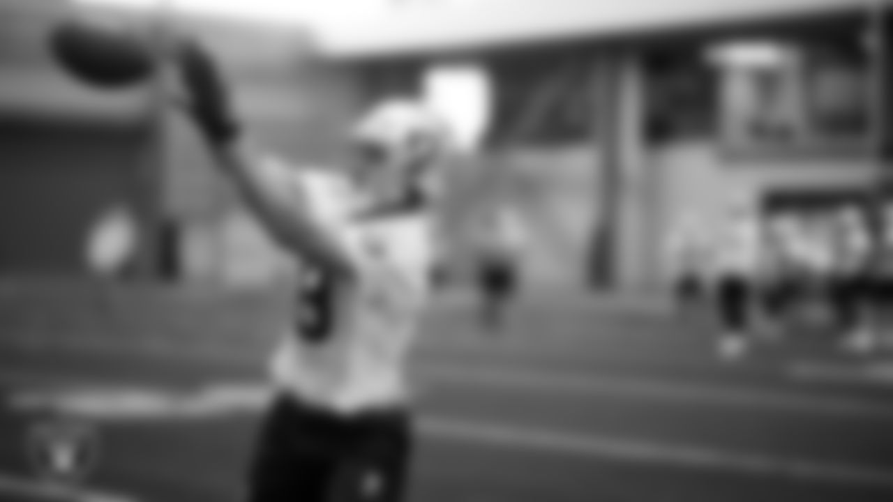 Las Vegas Raiders wide receiver Jack Bech (18) at an Organized Team Activity (OTA) at Intermountain Health Performance Center.