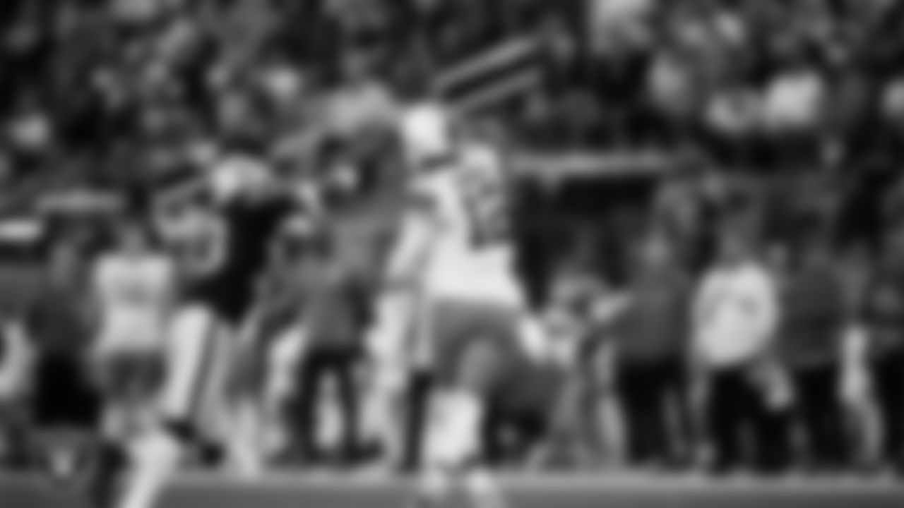 Las Vegas Raiders linebacker Jamal Adams (33) pressures the quarterback during the regular season home game against the Cleveland Browns at Allegiant Stadium.