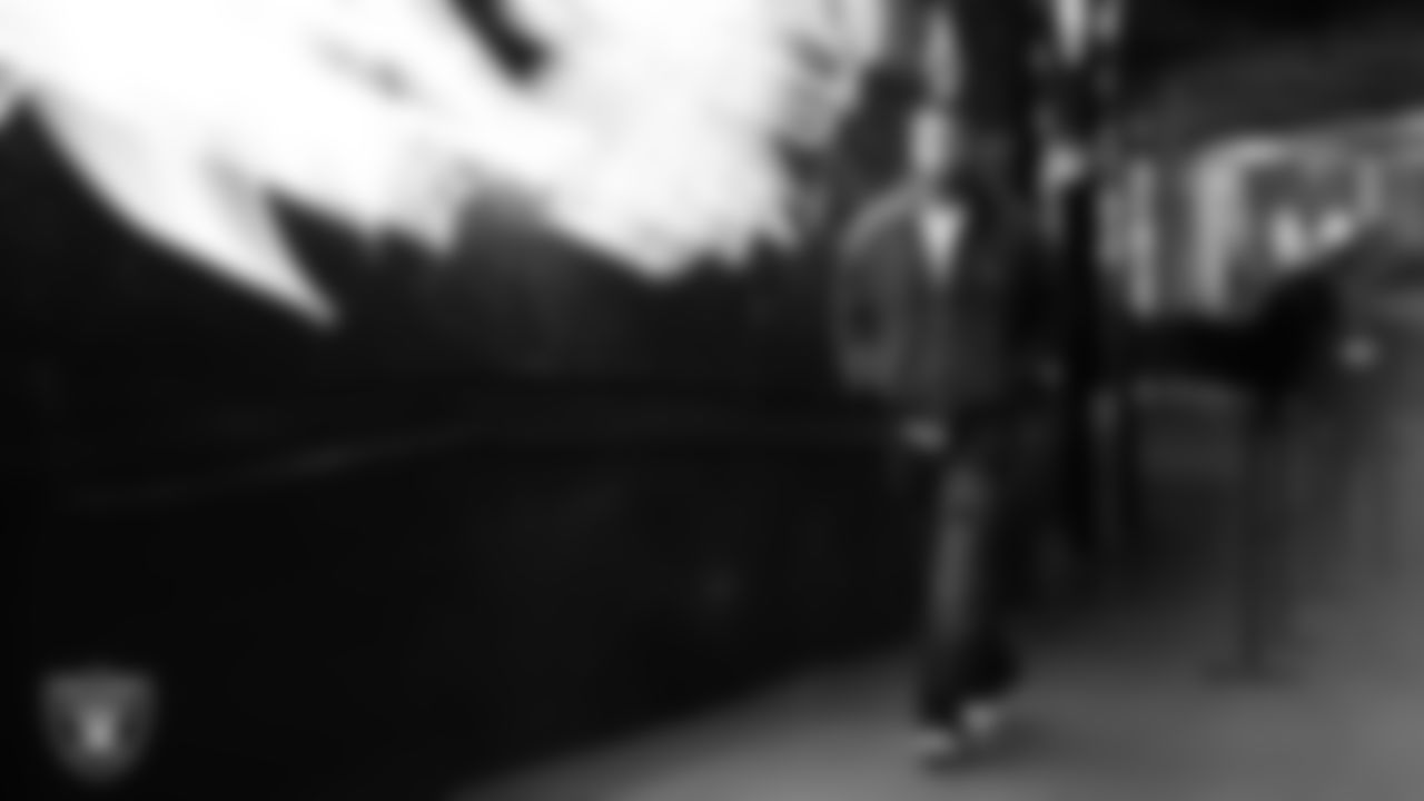 Las Vegas Raiders safety Jeremy Chinn (11) arrives to the regular season home game against the Cleveland Browns at Allegiant Stadium.