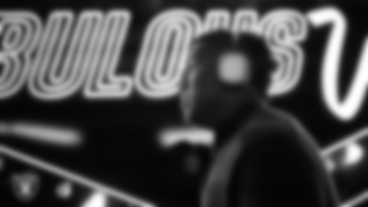 Las Vegas Raiders offensive lineman Laki Tasi (79) arrives to the regular season home game against the New York Giants at Allegiant Stadium.