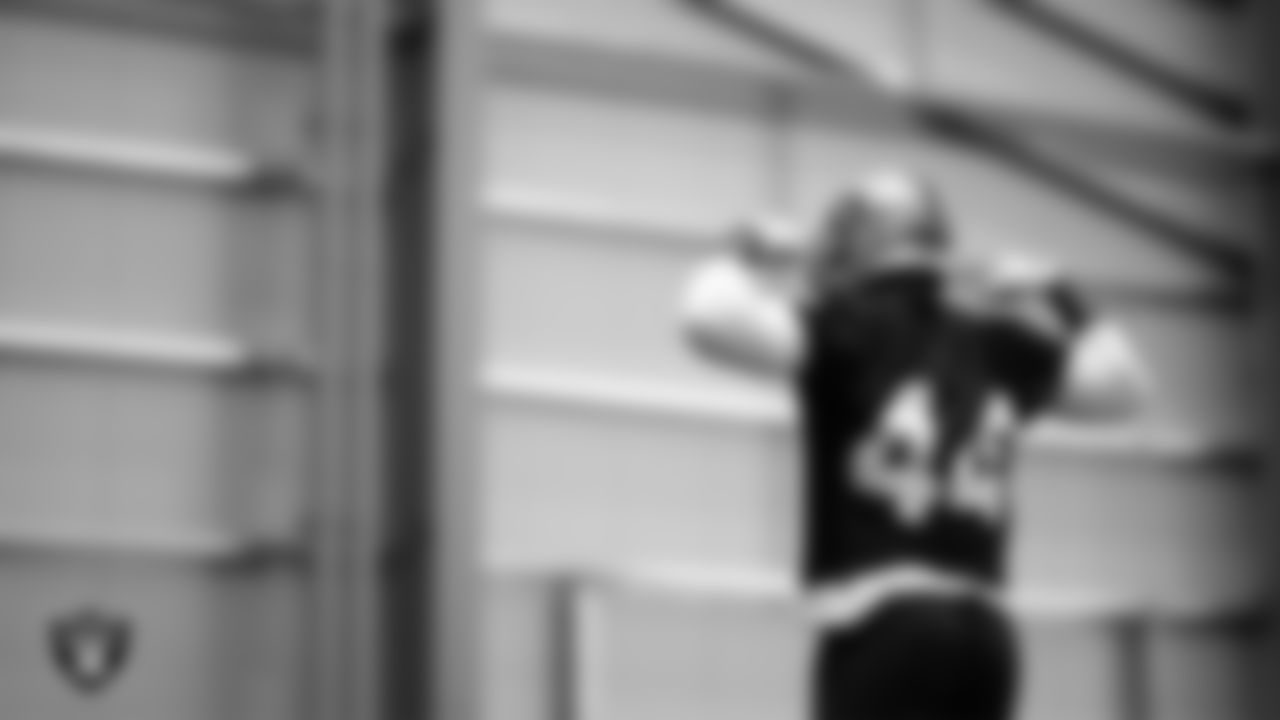 Las Vegas Raiders defensive end K'Lavon Chaisson (44) during practice at Intermountain Health Performance Center.