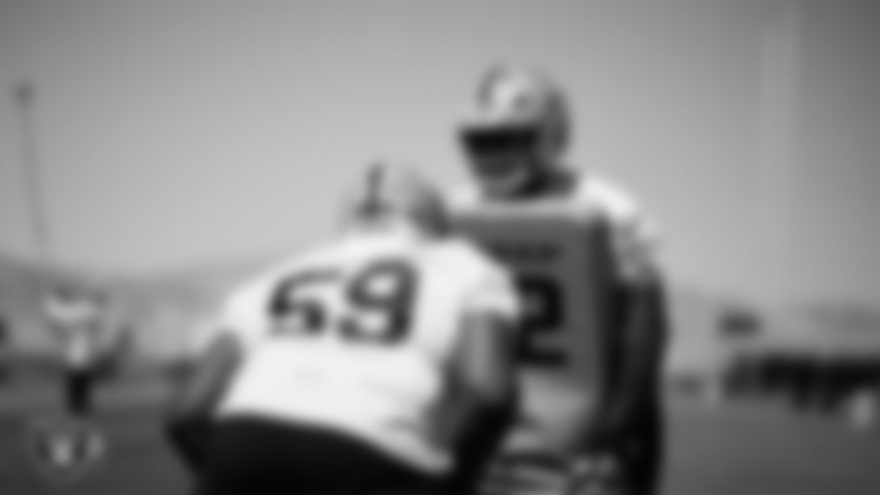 Las Vegas Raiders tackle Charles Grant (60) at day one of 2025 Rookie Minicamp at Intermountain Health Performance Center.
