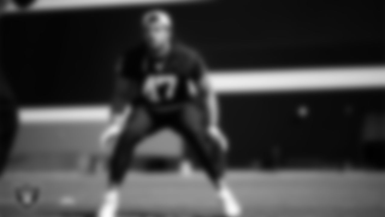 Las Vegas Raiders linebacker Brandon Smith (47) at a workout during phase two of the offseason program at Intermountain Health Performance Center.