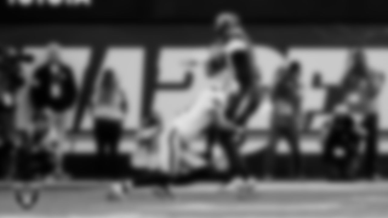 Las Vegas Raiders safety Jeremy Chinn (11) during the regular season away game against the Los Angeles Chargers at SoFi Stadium.