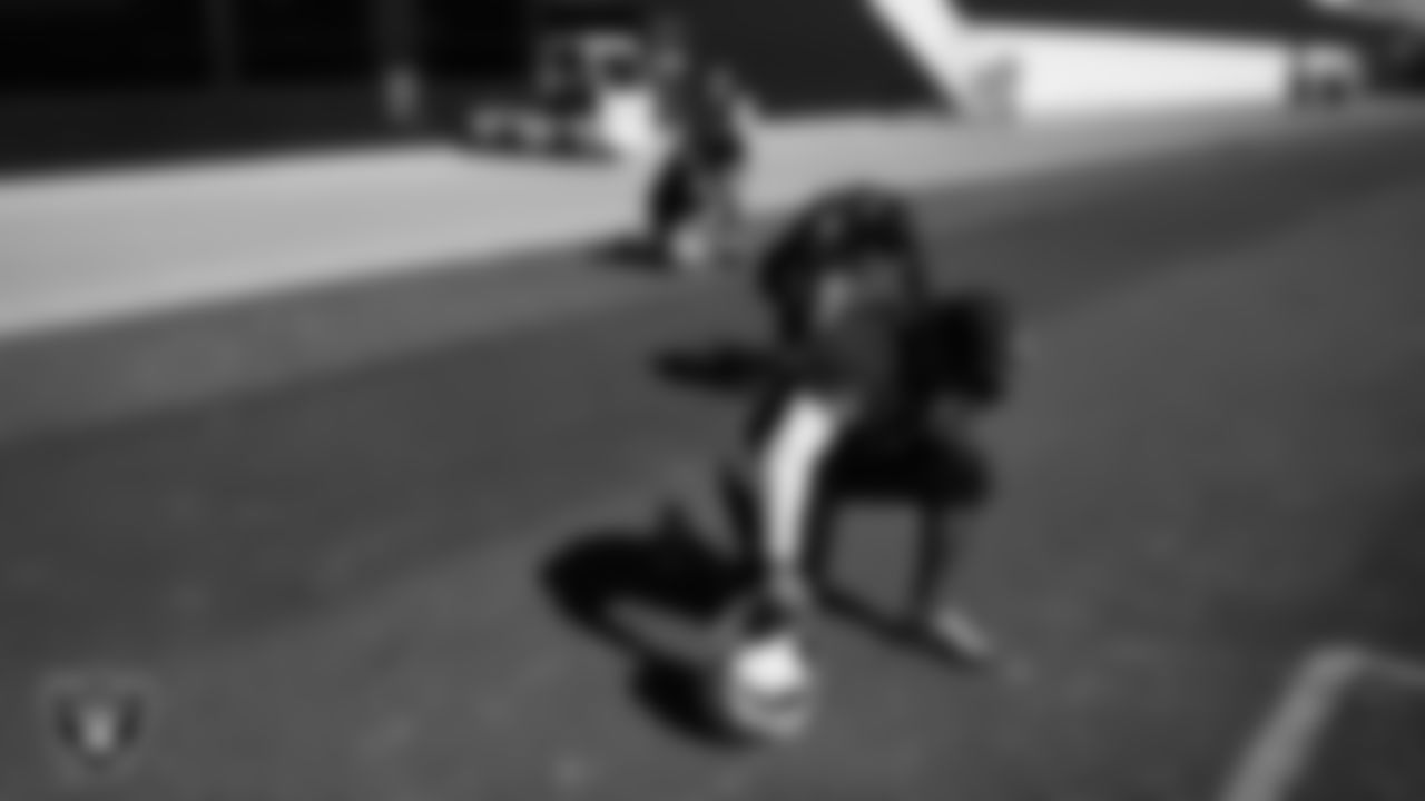 Las Vegas Raiders wide receiver Tre Tucker (1) during practice at Intermountain Health Performance Center.