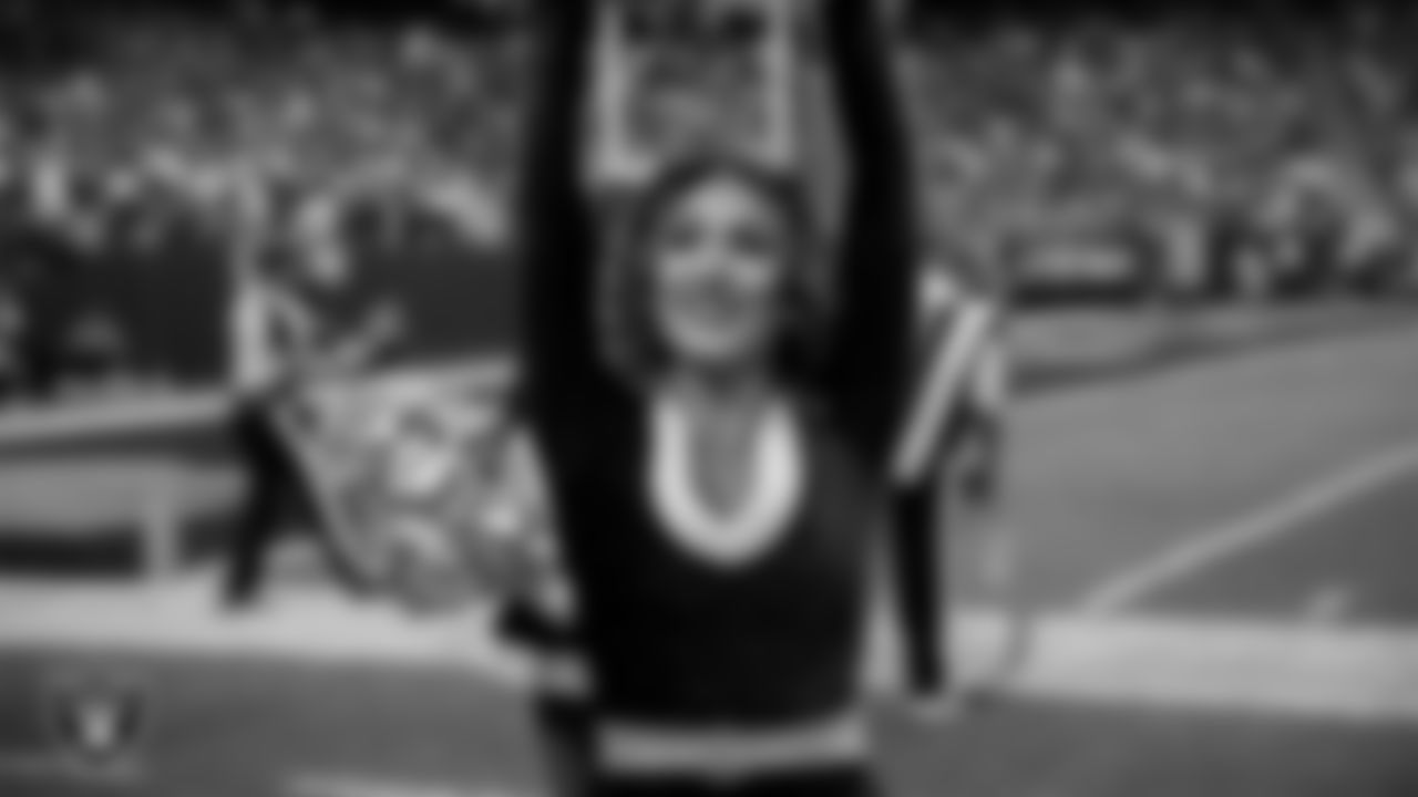 Raiderette Jenna on the sidelines during the regular season home game against the New York Giants at Allegiant Stadium.